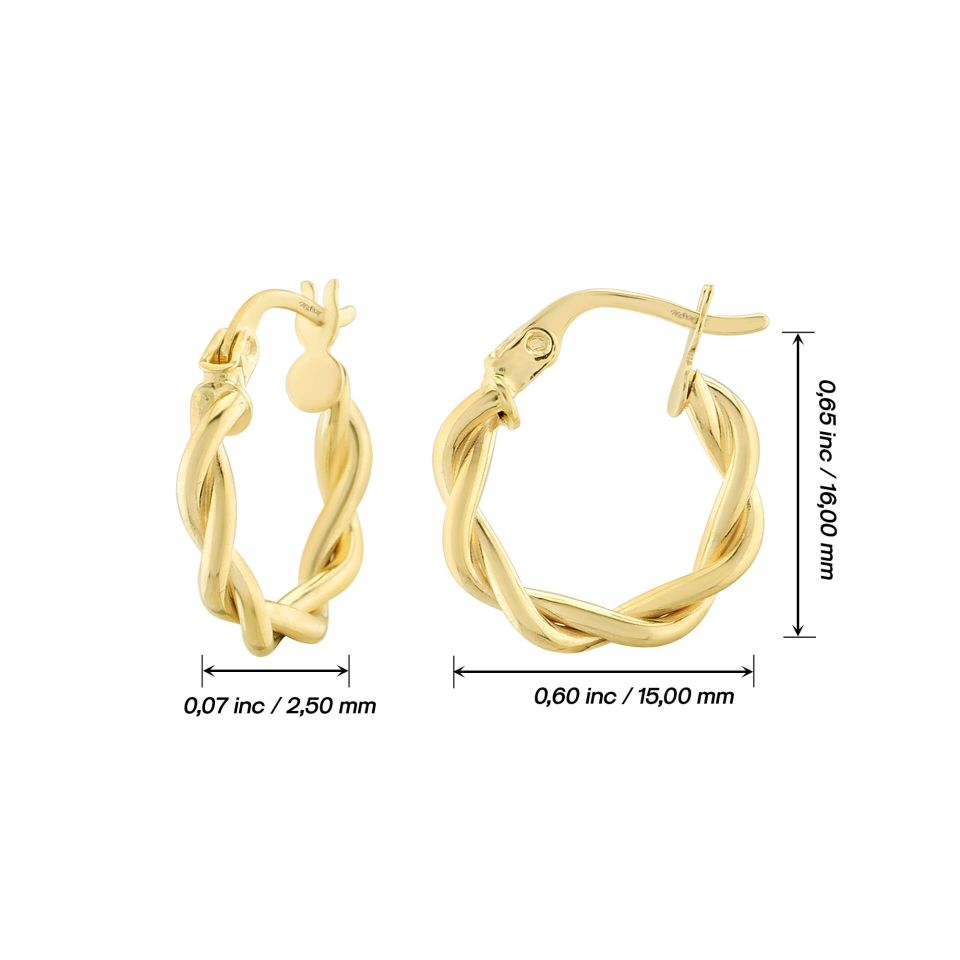 MOOM MÜCEVHERAT Kadın 14 Ayar Altın Küpe Minimalist Burgu Modern Halka Altın Küpe 15 mm