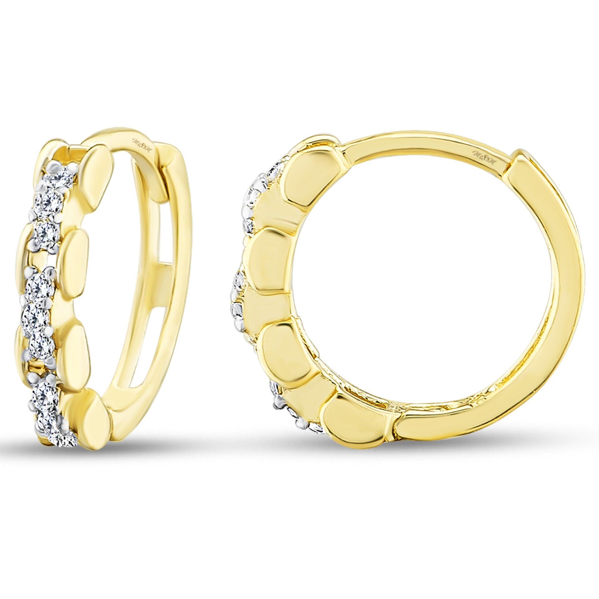 MOOM MÜCEVHERAT Kadın 14 Ayar Altın Küpe Minimalist Zirkon Taşlı Modern Halka Altın Küpe 12 mm