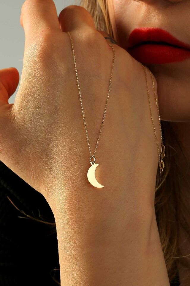 Kadın 14 Ayar Altın Hilal Kolye