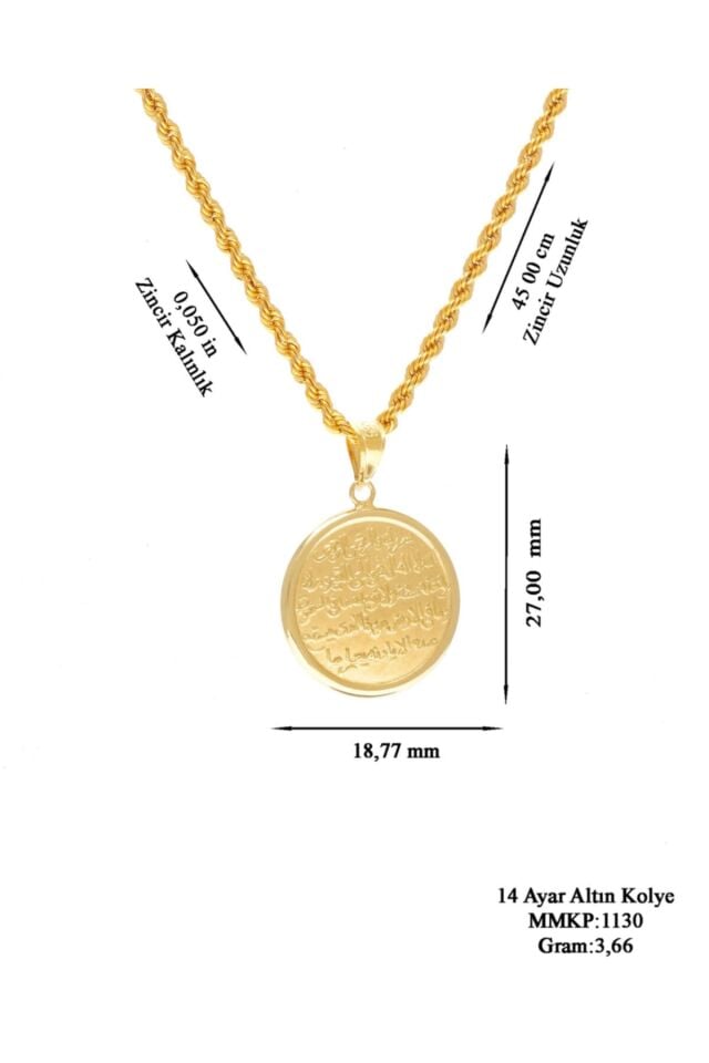 Kadın 14 Ayar Altın Halat Zincirli Kolye