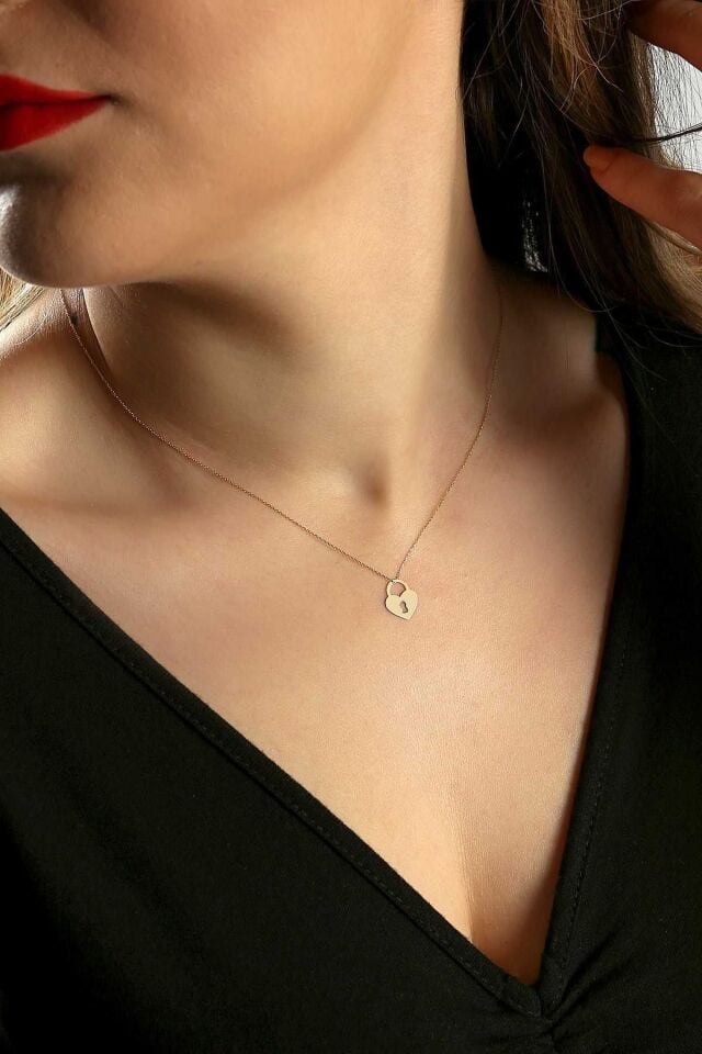 Kadın Altın Kalp Anahtar Kolye 14 Ayar