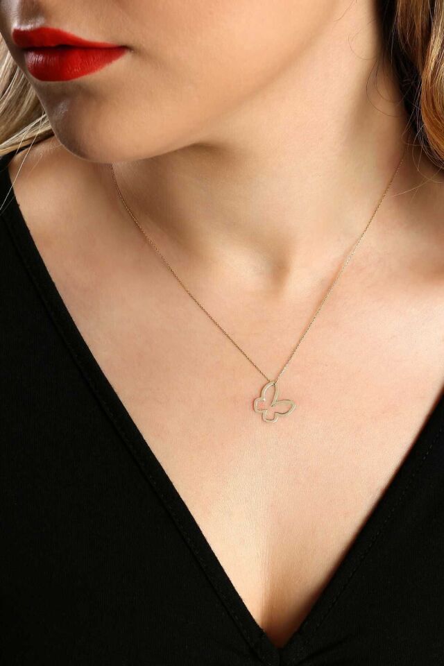 Kadın 14 Ayar Altın Kelebek Kolye