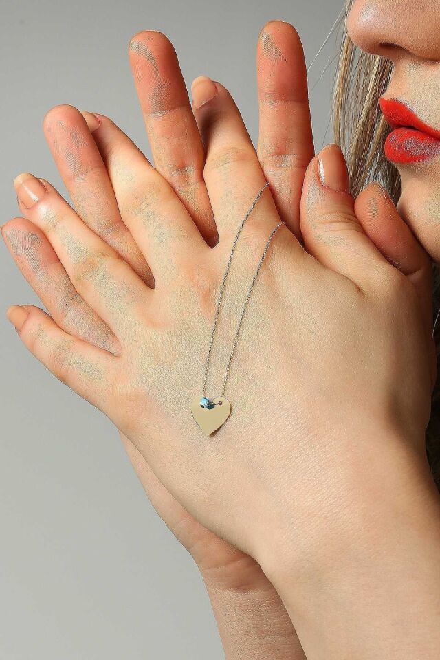 Kadın Sarı 14 Ayar Altın Nazar Kalp Kolye