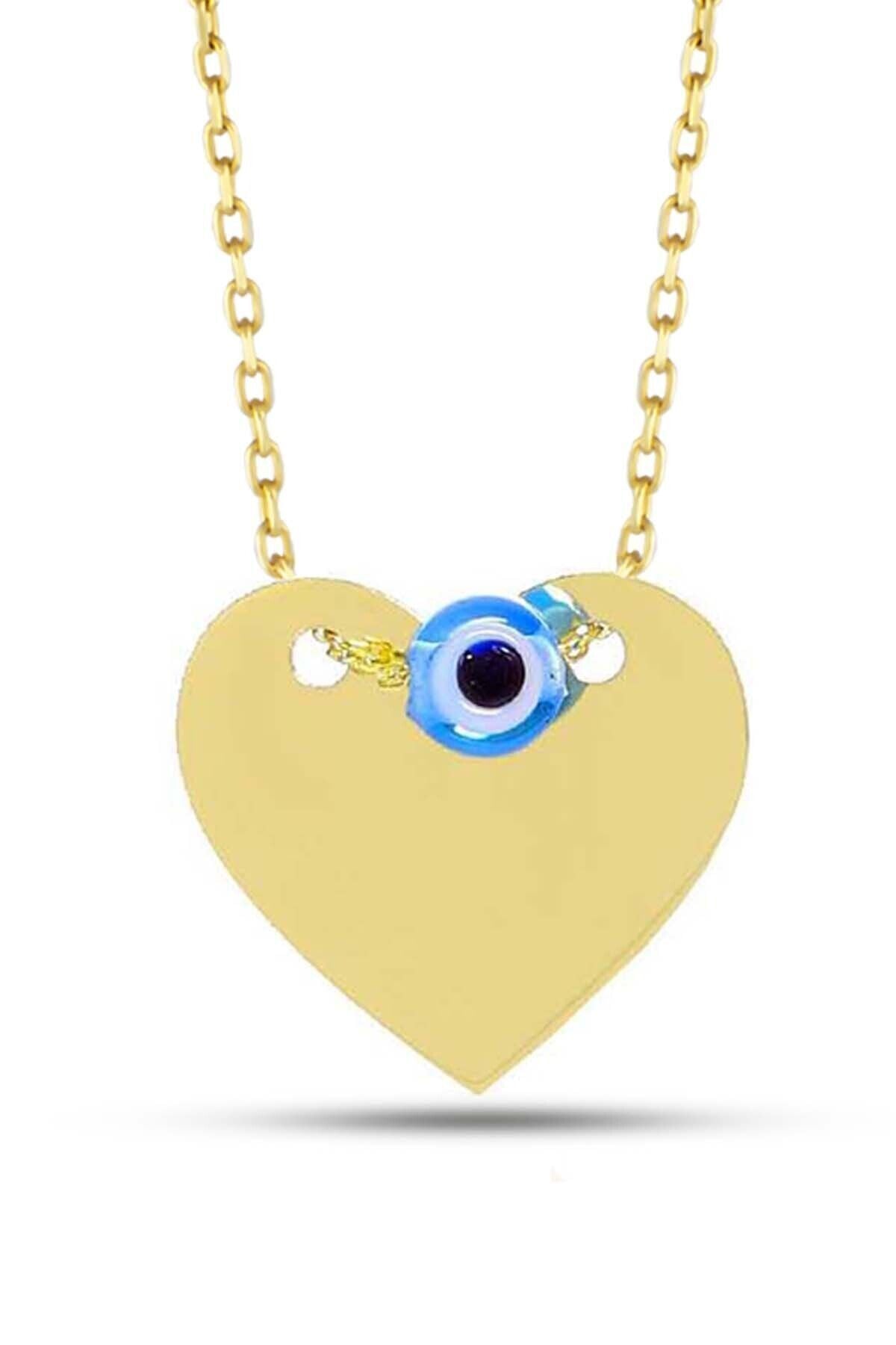 Kadın Sarı 14 Ayar Altın Nazar Kalp Kolye