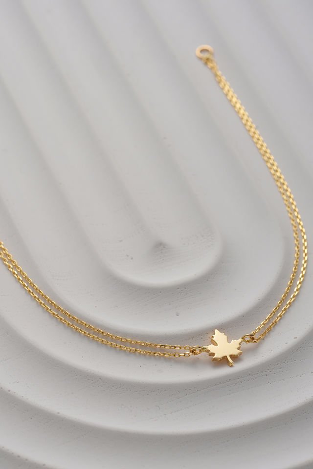 MOOM MÜCEVHERAT 14 Ayar Altın Çınar Yaprağı Bileklik (16cm,17cm18cm,19cm,20cm,21cm)