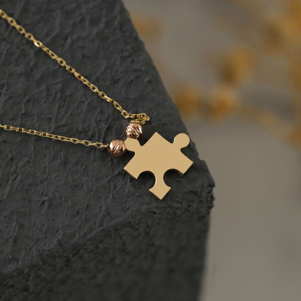 Moom Mücevherat Kadın 14 Ayar Altın Puzzle Kolye ''45 cm''
