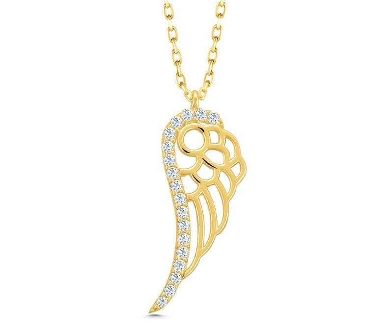 Moom Mücevherat Kadın 14 Ayar Altın Taşlı Melek Kanadı Kolye ''45 cm''