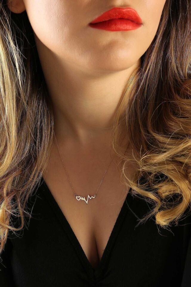 Kadın Altın Kalpli Ritim Kolye 14 Ayar