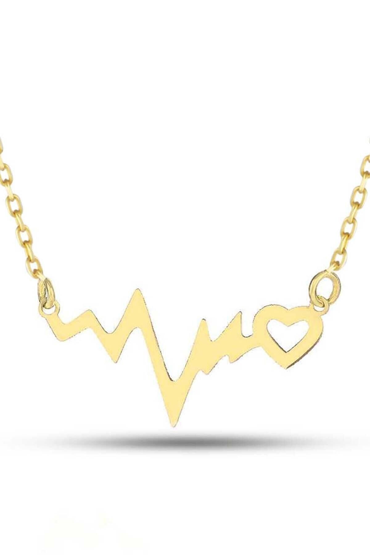 Kadın Altın Kalpli Ritim Kolye 14 Ayar
