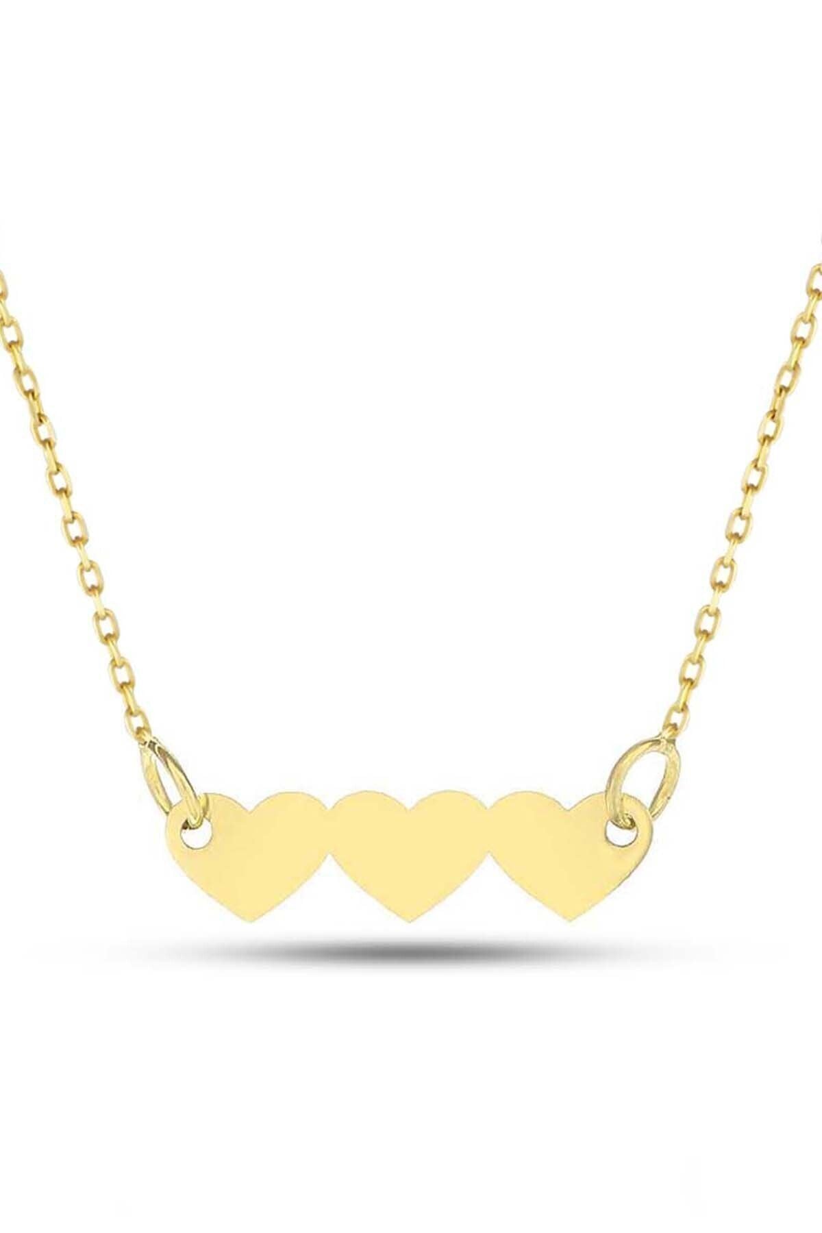 Kadın Altın Dizili Kalpler Kolye 14 Ayar