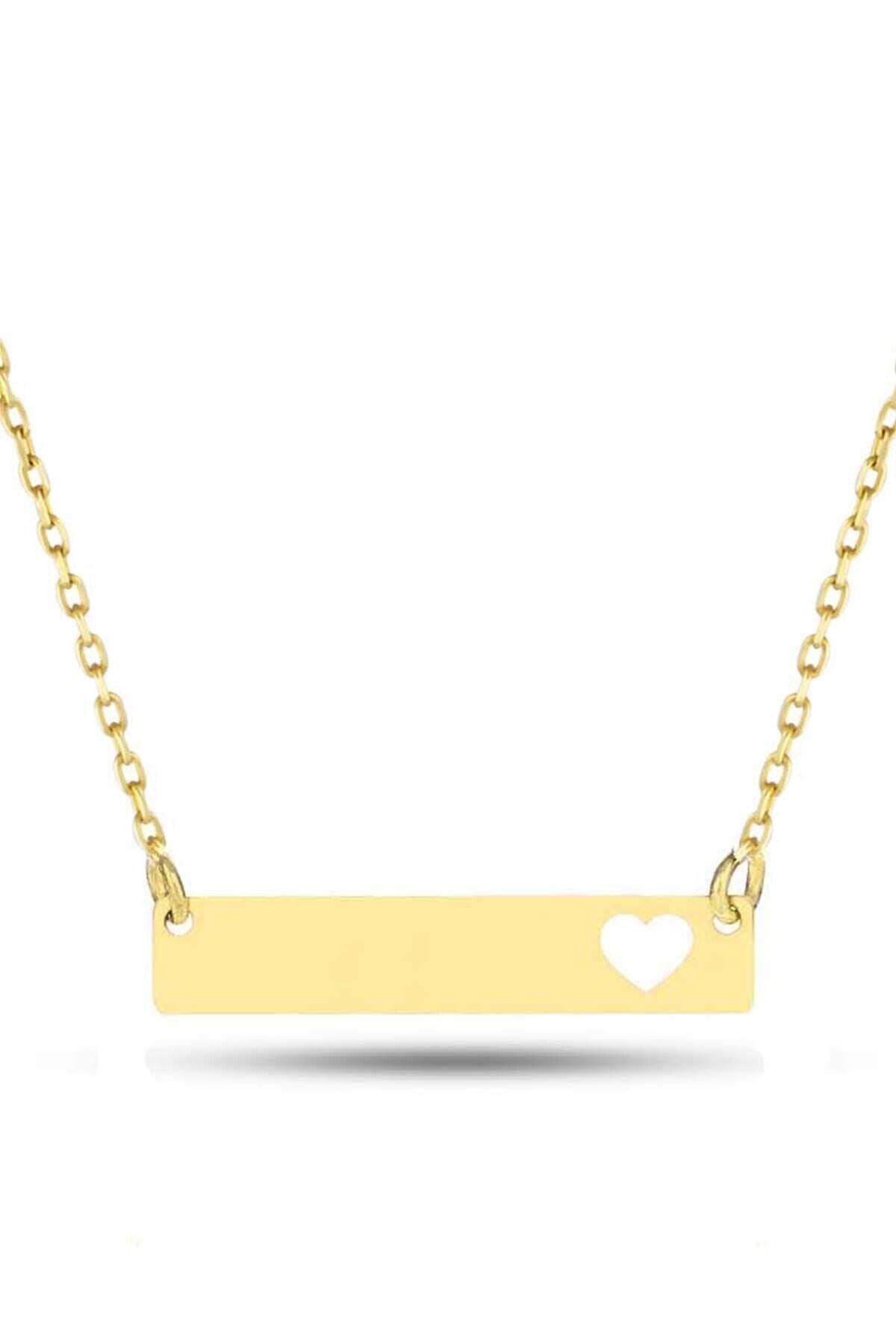Kadın Altın Kalp Şerit Kolye 14 Ayar
