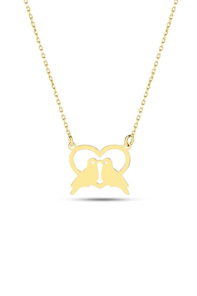 Kadın 14 Ayar Altın Sevgili Kuşlar Kolye
