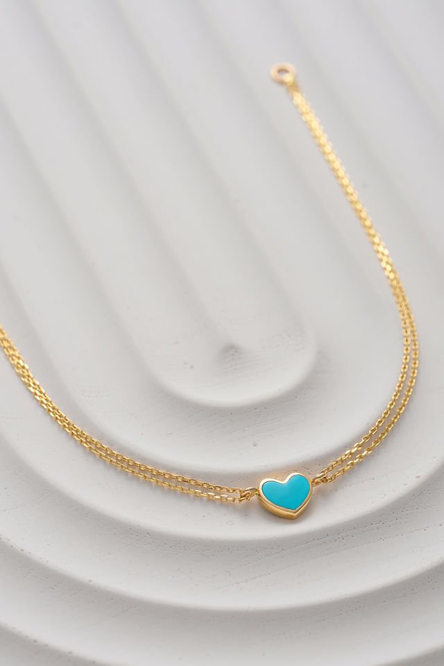 MOOM MÜCEVHERAT 14 Ayar Altın Mineli Kalp Bileklik (16cm,17cm,18cm,19cm,20cm,21cm)