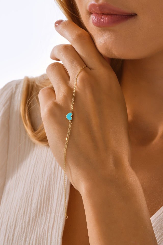 MOOM MÜCEVHERAT 14 Ayar Altın Mineli Kalp Bileklik (16cm,17cm,18cm,19cm,20cm,21cm)