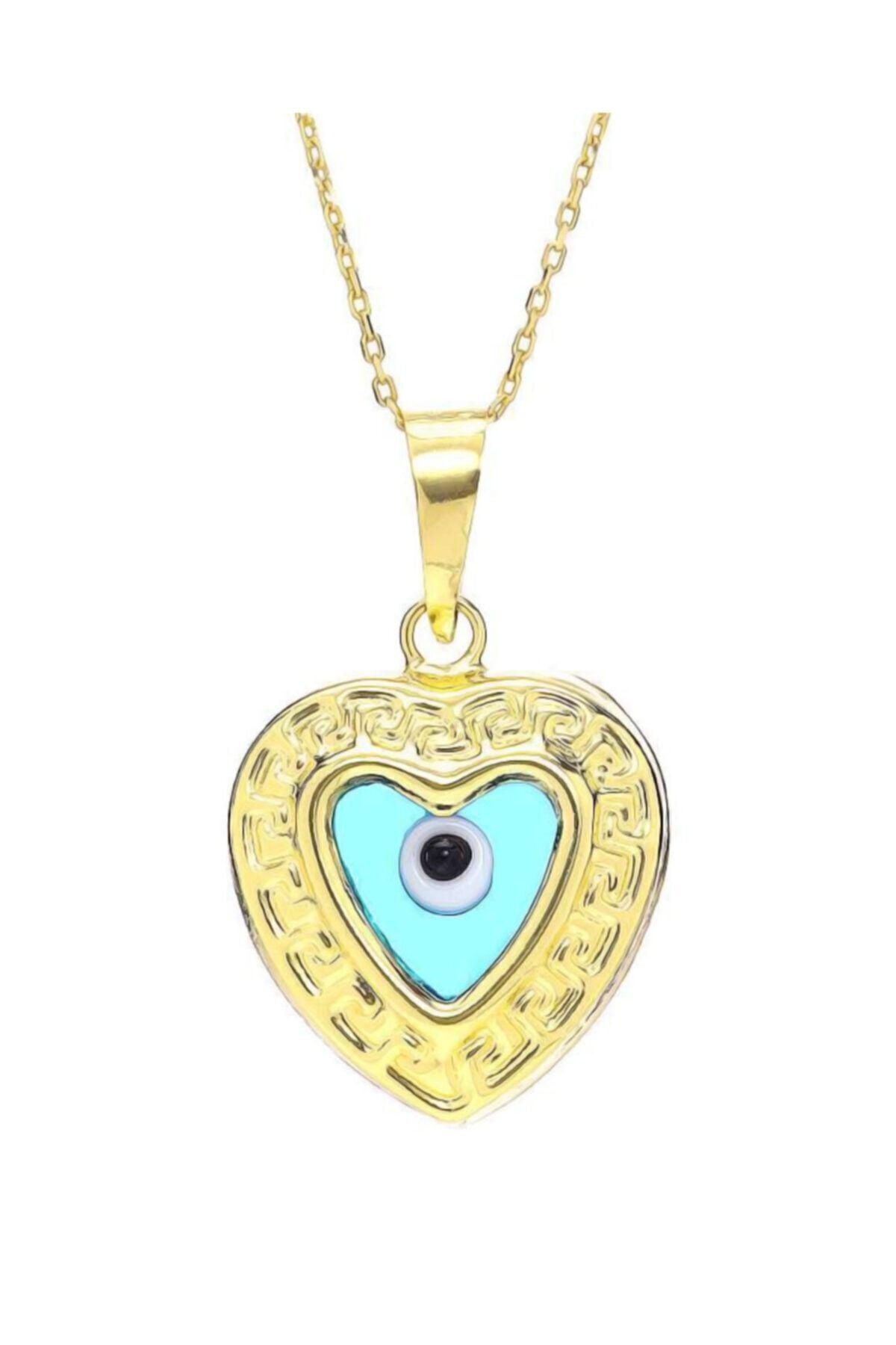 Kadın Sarı 14 Ayar Altın Nazarlı Kalp Kolye