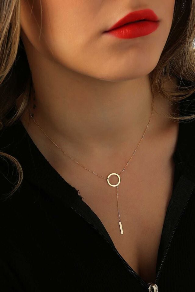 Kadın 14 Ayar Altın Çubuk Sallantılı Halka Kolye