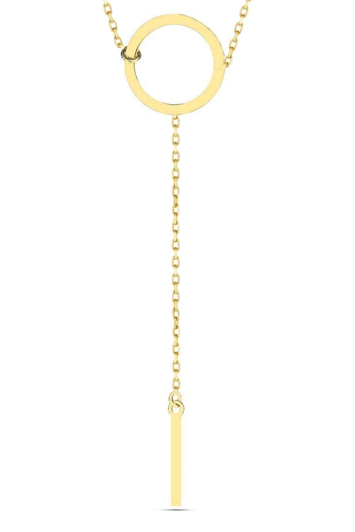 Kadın 14 Ayar Altın Çubuk Sallantılı Halka Kolye