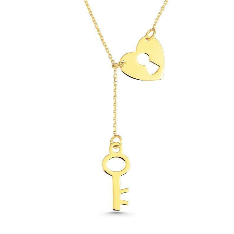 Moom Mücevherat Kadın 14 Ayar Altın Anahtar Kalp Kolye ''45 cm''