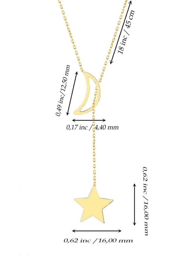 Kadın Sarı 14 Ayar Altın Yıldız Sallantılı Ay Kolye