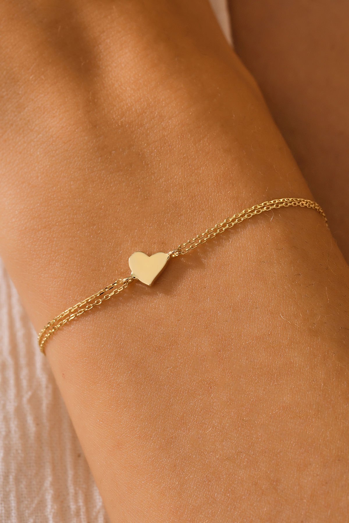 MOOM MÜCEVHERAT 14 Ayar Altın Kalp Bileklik (16cm,17cm,18cm,19cm,20cm,21cm)