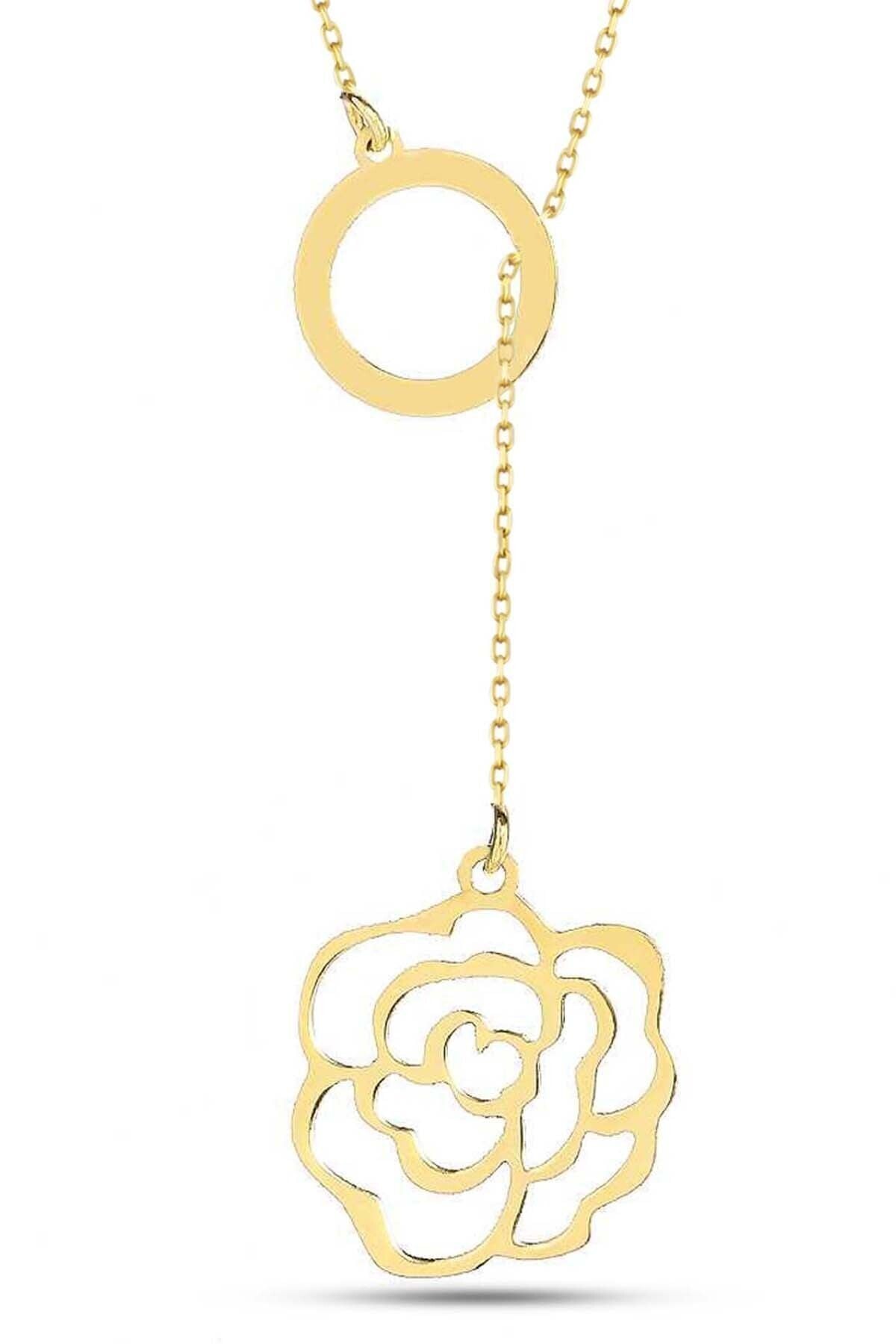 Kadın 14 Ayar Altın Gül Sallantılı Kolye