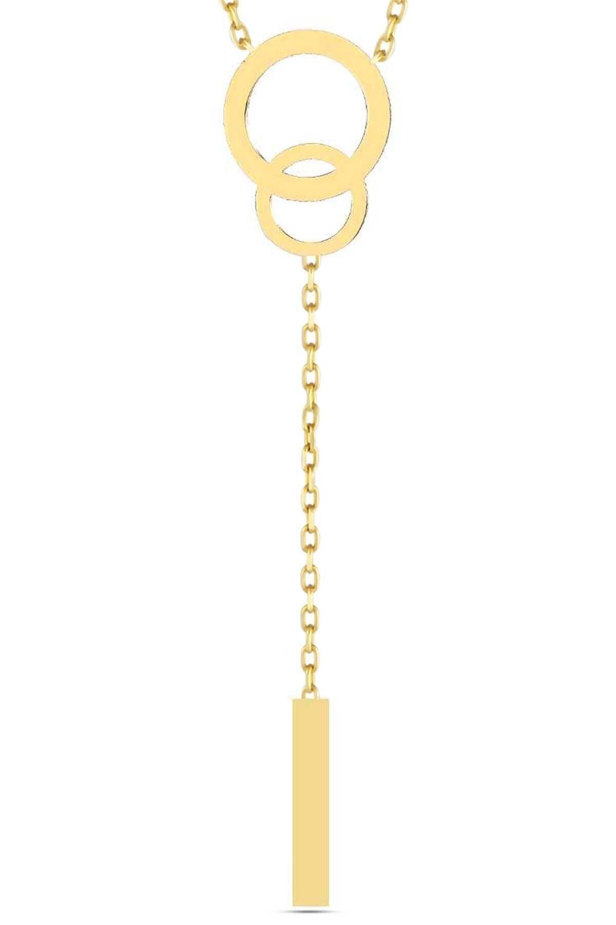 Kadın 14 Ayar Altın Sallantılı Çubuk Kolye