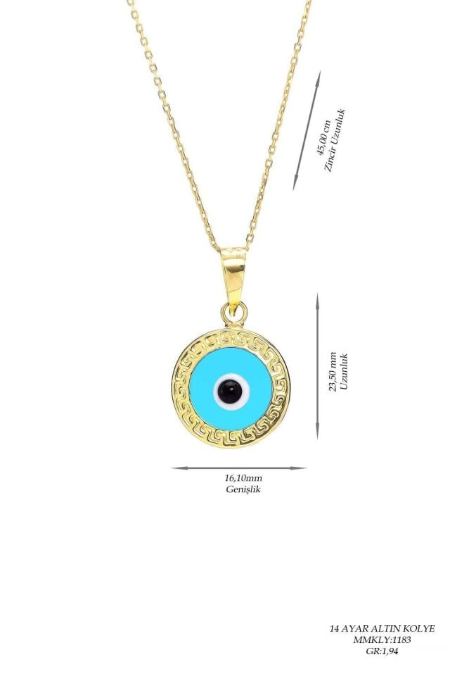 Kadın 14 Ayar Altın Nazar Göz Kolye