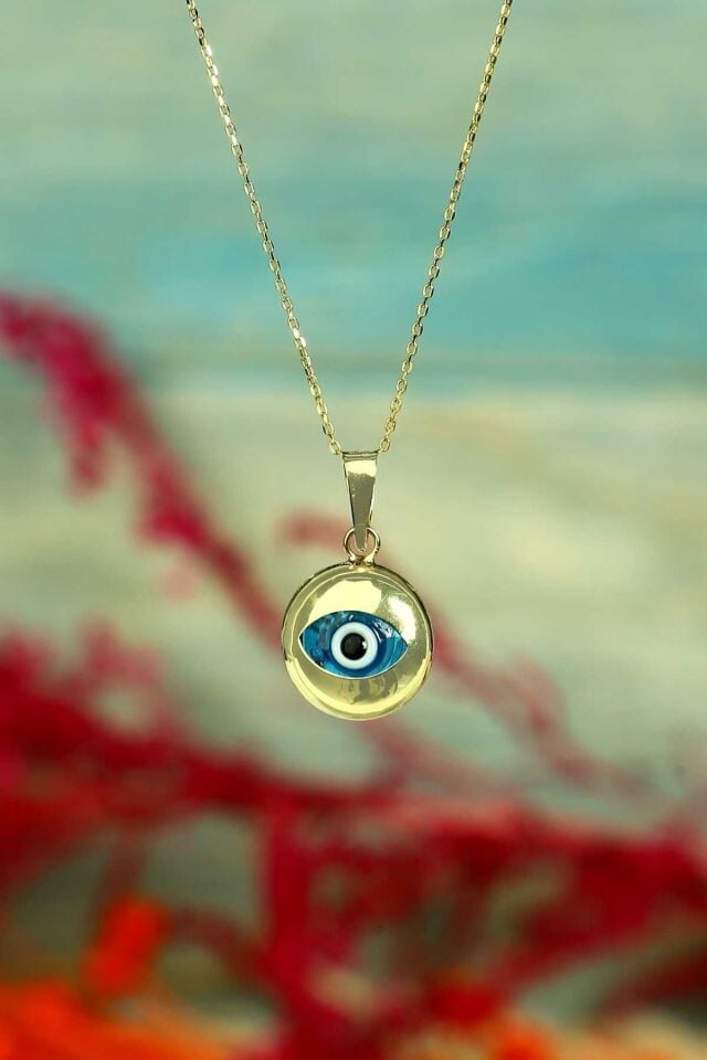Kadın 14 Ayar Altın Nazar Göz Kolye