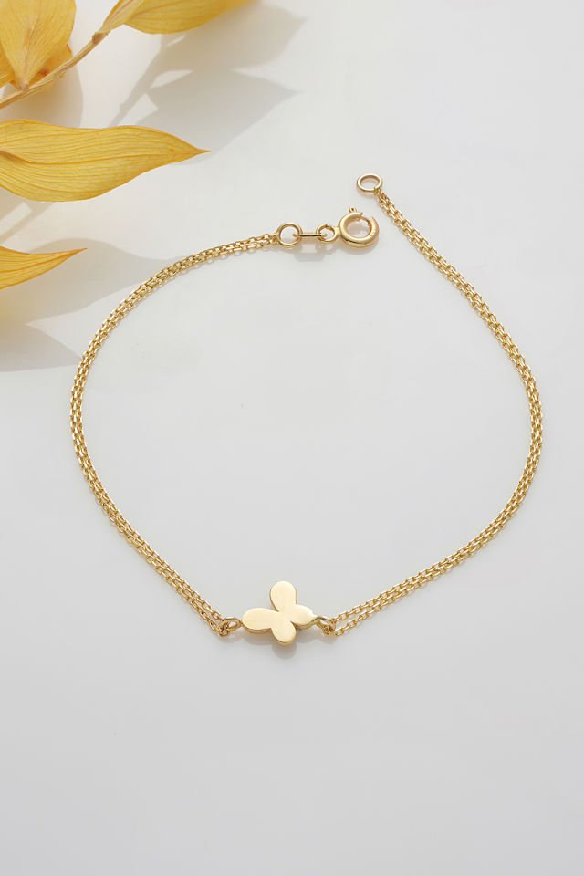 MOOM MÜCEVHERAT 14 Ayar Altın Kelebek Bileklik (16cm,17cm,18cm,19cm,20cm,21cm)