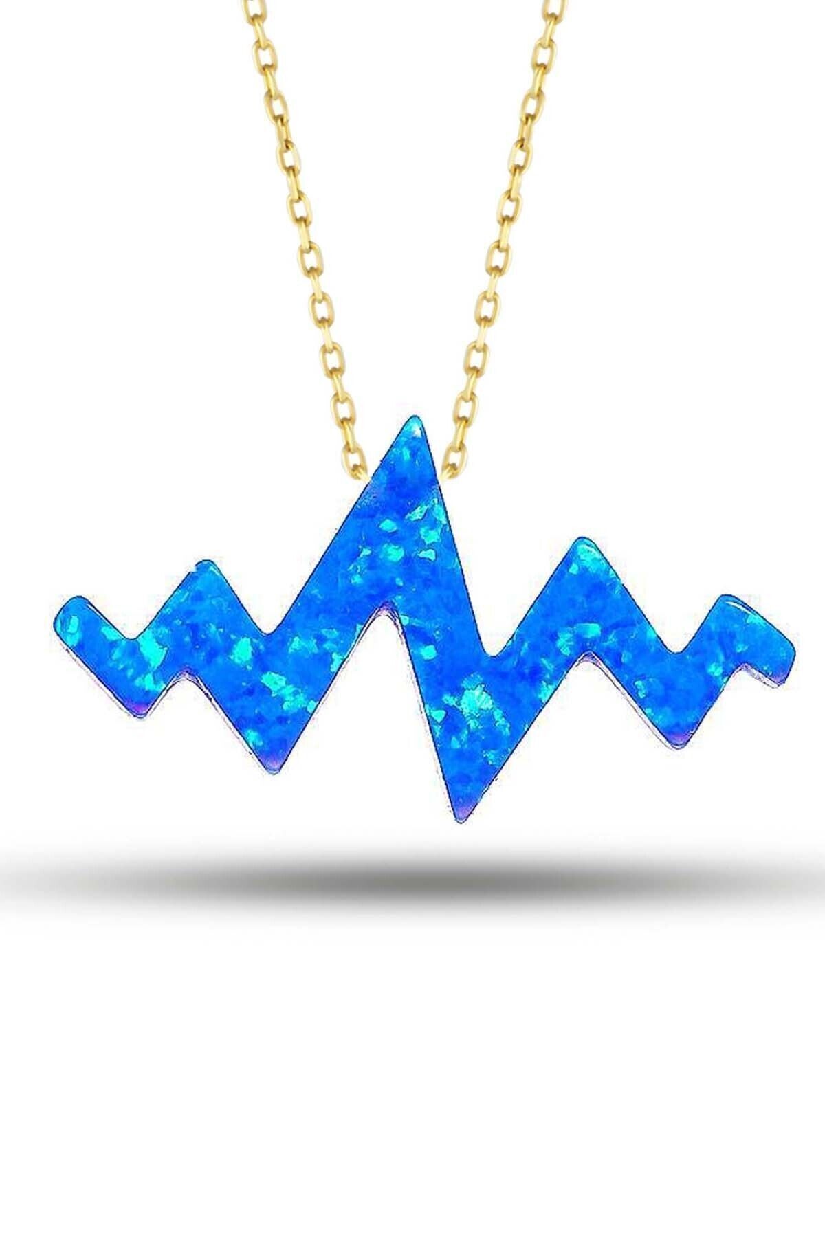 Kadın Sarı 14 Ayar Altın Sedef Opal Taşlı Kalp Ritmi Kolye