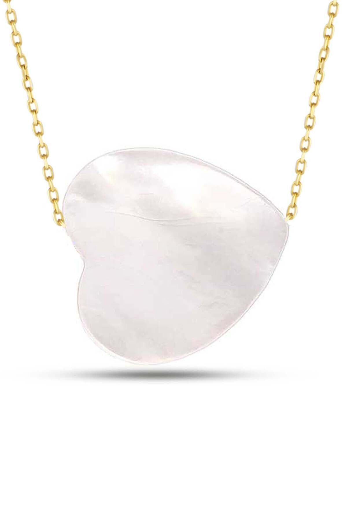 Kadın 14 Ayar Altın Beyaz Kalp Kolye