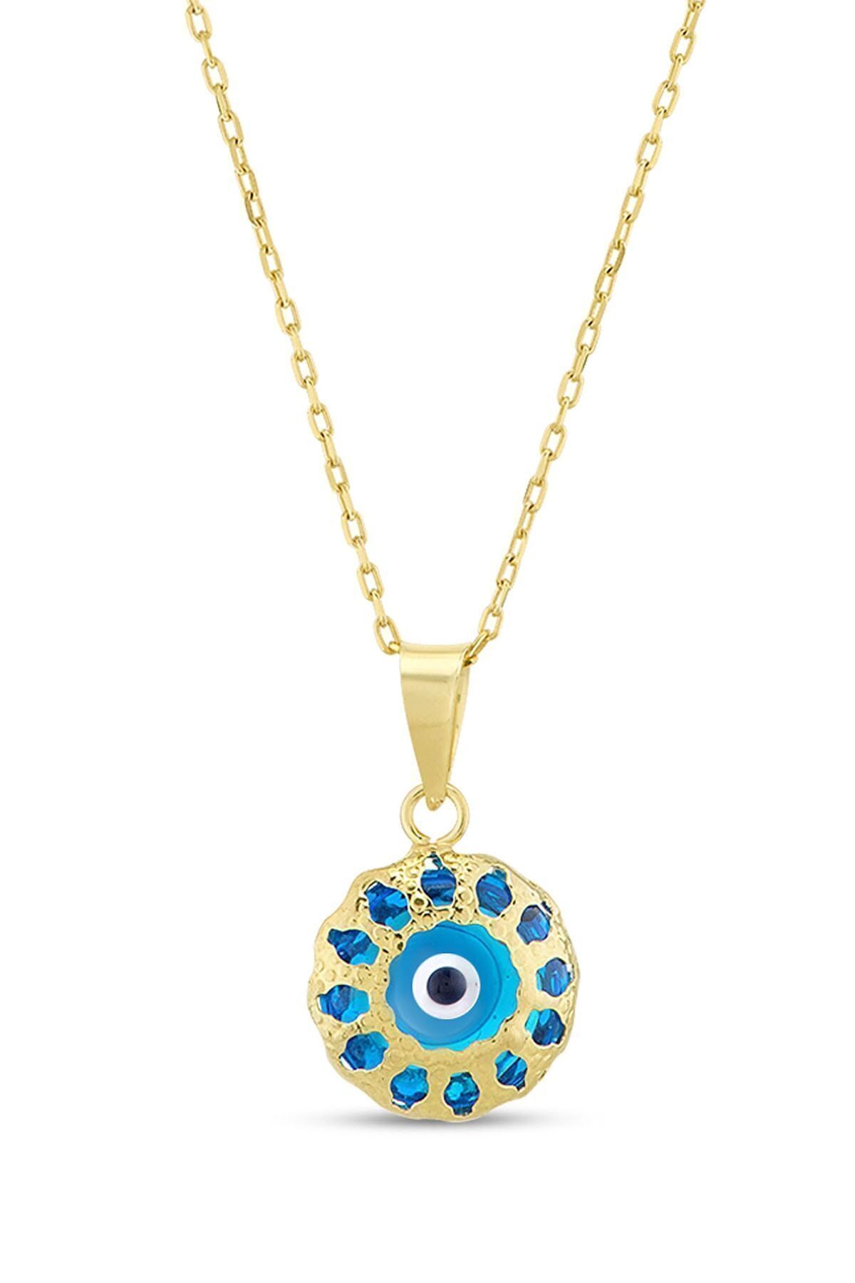 Kadın 14 Ayar Altın Nazar Göz Kolye
