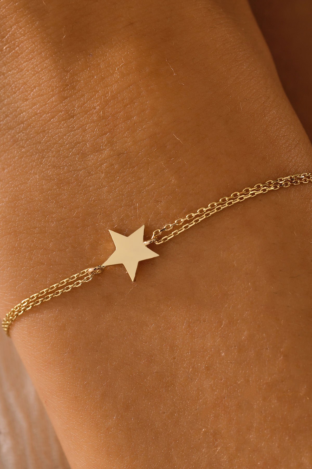 MOOM MÜCEVHERAT 14 Ayar Altın Yıldız Bileklik (16cm,17cm,18cm,19cm,20cm,21cm)