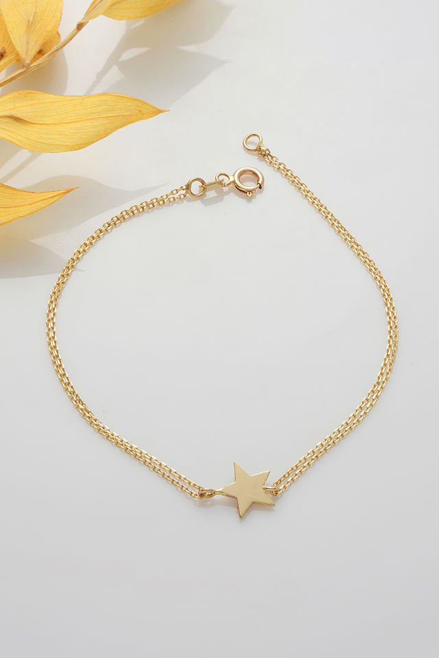 MOOM MÜCEVHERAT 14 Ayar Altın Yıldız Bileklik (16cm,17cm,18cm,19cm,20cm,21cm)