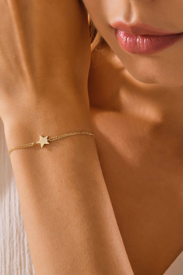 MOOM MÜCEVHERAT 14 Ayar Altın Yıldız Bileklik (16cm,17cm,18cm,19cm,20cm,21cm)