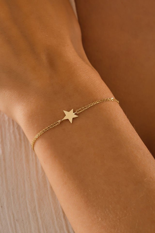 MOOM MÜCEVHERAT 14 Ayar Altın Yıldız Bileklik (16cm,17cm,18cm,19cm,20cm,21cm)