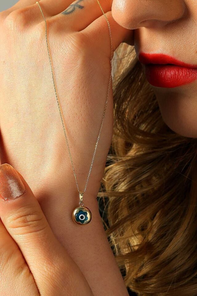 Kadın 14 Ayar Altın Nazar Göz Kolye