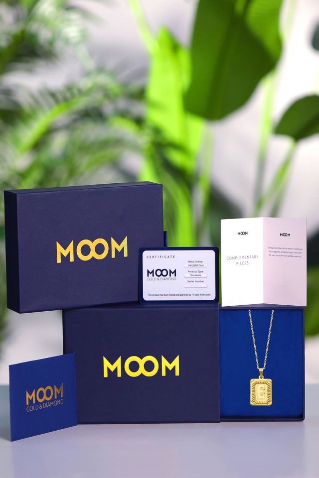 Moom Mücevherat Kadın 14 Ayar Altın Kare Harf Kolye A & Z Harfi Altın Kolye Zincirli Harf Kolye 42 Cm E