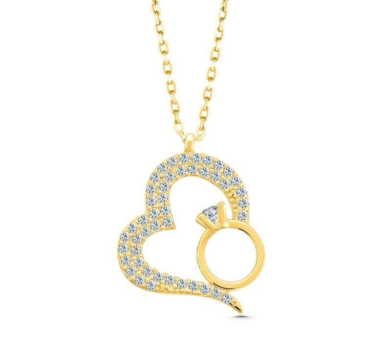 Moom Mücevherat Kadın 14 Ayar Altın Tektaş Kalpli Kolye ''45 cm''