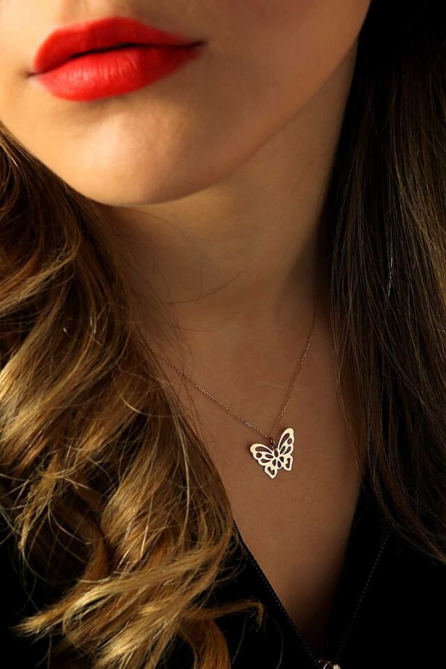 Kadın 14 Ayar Altın Kelebek Kolye