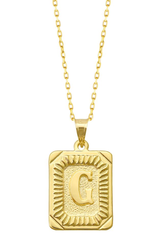 Moom Mücevherat Kadın 14 Ayar Altın Kare Harf Kolye A & Z Harfi Altın Kolye Zincirli Harf Kolye 42 Cm G