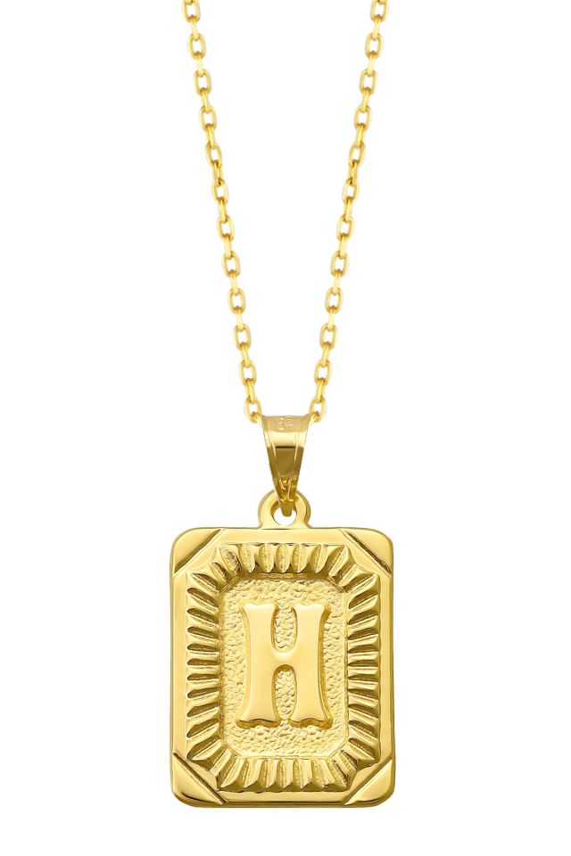 Moom Mücevherat Kadın 14 Ayar Altın Kare Harf Kolye A & Z Harfi Altın Kolye Zincirli Harf Kolye 42 Cm H