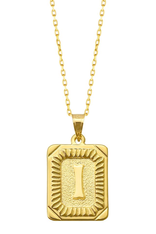 Moom Mücevherat Kadın 14 Ayar Altın Kare Harf Kolye A & Z Harfi Altın Kolye Zincirli Harf Kolye 42 Cm I