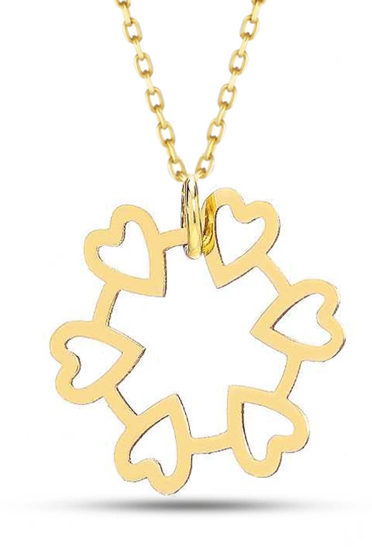 Kadın 14 Ayar Altın Daire Kalpler Kolye