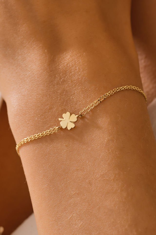 MOOM MÜCEVHERAT 14 Ayar Altın Yonca Bileklik (16cm,17cm,18cm,19cm,20cm,21cm)