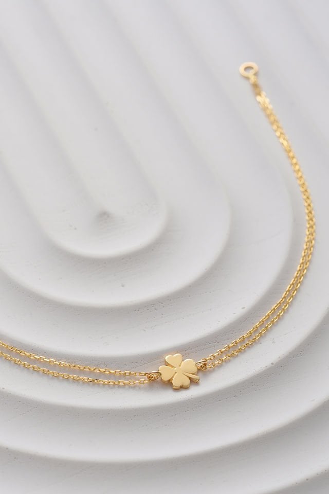 MOOM MÜCEVHERAT 14 Ayar Altın Yonca Bileklik (16cm,17cm,18cm,19cm,20cm,21cm)